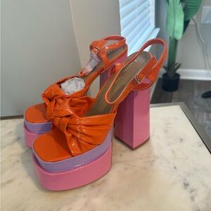 Vibrant Orange and Pink Platform Sandals with Chunky Heel